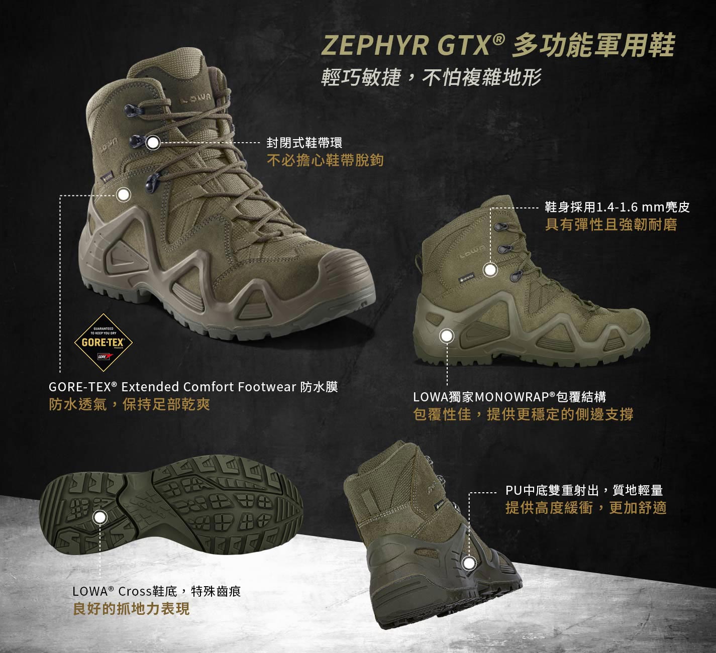 【德國 LOWA】男款 軍靴 ZEPHYR GTX MID TF 中高筒超輕量全防水多功能登山軍用鞋.戰術靴.戰鬥靴.生存遊戲/  LW310537-0410 淺沙漠